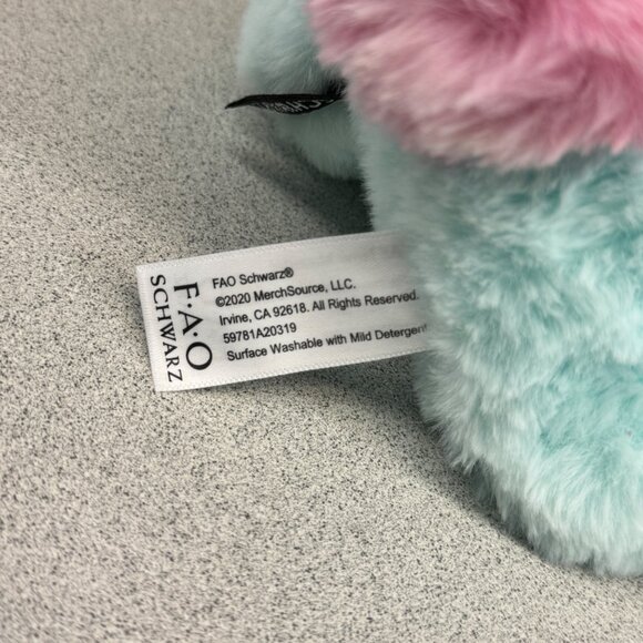 FAO Schwarz Bunny Rabbit Plush Stuffed Animal Light Blue Pink Tail Glitter Ears - Picture 8 of 8